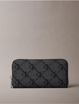 Calvin Klein Womens Monogram Jacquard Long Zip Wallet - Black