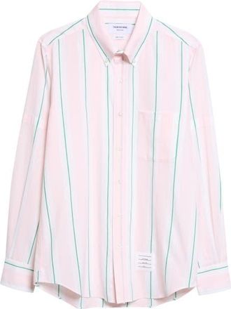 Thom Browne Straight Fit Stripe Cotton Button-Down Shirt in Light Pink at Nordstrom, Size 4