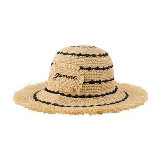 Ganni Striped Raffia Bucket Hat - female - Ganni - Accessories - Multicolor - ONE SIZE - Accessories