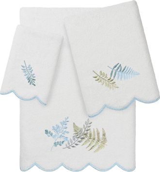 Linum Home Textiles 100% Turkish Cotton Fern Toss Scallop 3Pc Embellished Towel Set