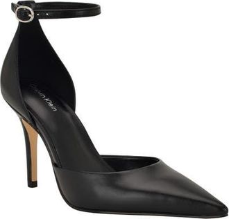 Calvin Klein Olettia Ankle Strap Pointed Toe Pump in Black at Nordstrom, Size 6.5