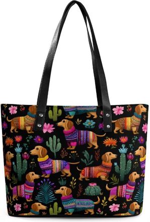 Generic Dachshund Dog Plant Tote Bags for Women Cute Shoulder Purses Handbags