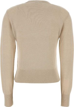 Burberry Womens Logo-Embroidered Wool Blend Sweater Beige Cotton Nylon