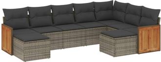 vidaXL Set De Muebles De Jard&iacute;n 9 Pzas Y Cojines Rat&aacute;n Sint&eacute;tico Gris Vidaxl