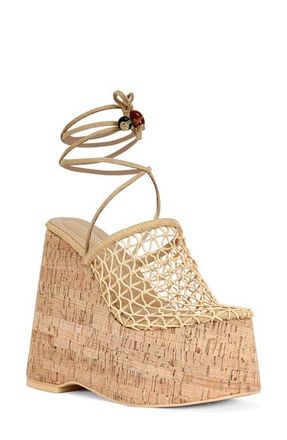 Azalea Wang Venne Platform Wedge Sandal in Natural at Nordstrom, Size 8.5