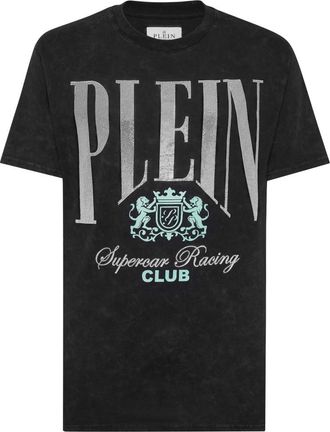 Philipp Plein Jersey T-shirt Ronde Hals SS Strass Cars Racing - Heren - T-shirts - Zwart - L - Katoen - Tops