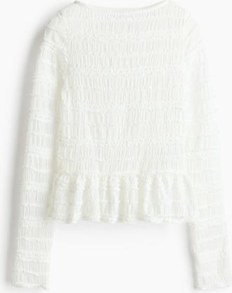 H&M Gesmoktes Shirt - Weiss
