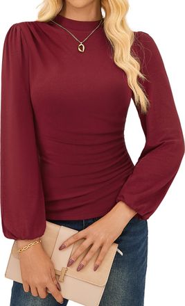Grace Karin 2025 Womens Fashion Clothing Trendy Crew Neck Tight Basic Shirts Long Sleeve Lightweight High Elastic Tops Wine Red L
