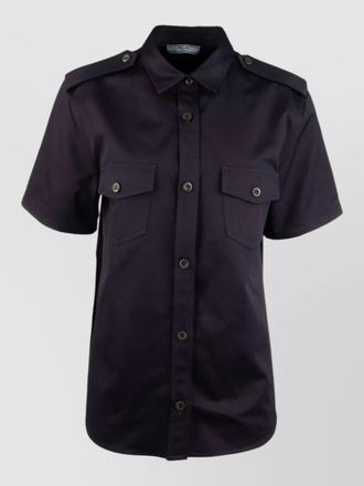 Prada short sleeve jacket chest pockets epaulettes collar