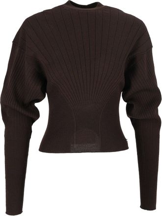 Sportmax Brown Latino Puffed Sleeve Cropped Knit Top