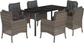vidaXL 7 Piece Garden Dining Set with Cushions Grey Poly Rattan vidaXL