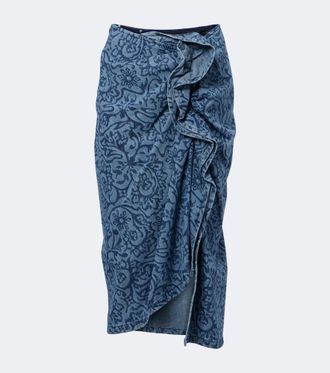 Dries Van Noten Floral ruffled denim midi skirt