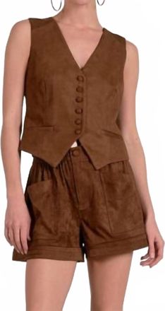 Elan Suede V-Neck Vest In Chocolate
