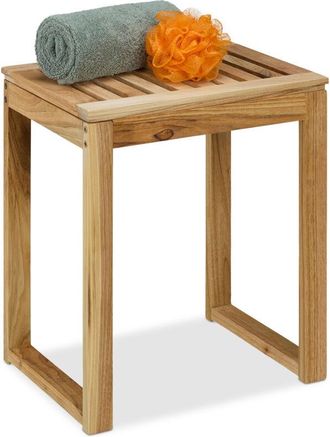 Relaxdays Relaxdays Wooden Stool, HWD: 46 x 40 x 30 cm, max. 80 kg, Bathroom Seat, Lounge Side Table, Plant Stand, Walnut, Natural