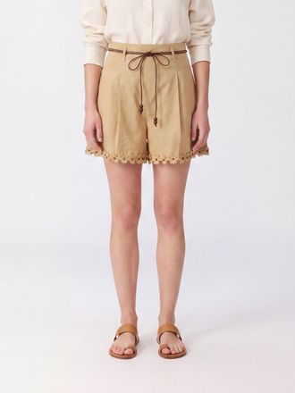 Zimmermann Shorts a vita alta in cotone ricamato con cintura in pelle