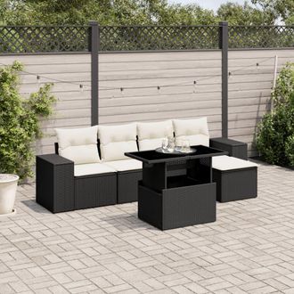 vidaXL Vidaxl - Set De Sof&aacute;s De Jard&iacute;n 6 Piezas Y Cojines Rat&aacute;n Sint&eacute;tico Negro