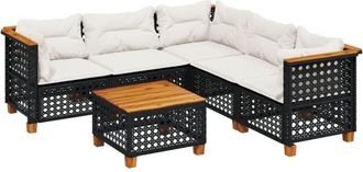 vidaXL Set De Sof&aacute;s De Jard&iacute;n 6 Piezas Y Cojines Rat&aacute;n Sint&eacute;tico Negro Vidaxl