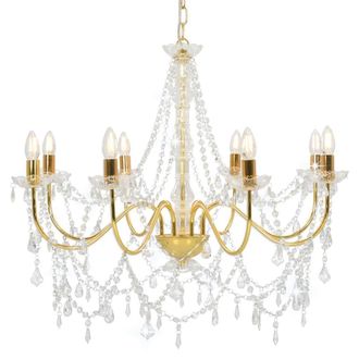 Berkfield Home Chandelier with Beads Golden 8 x E14 Bulbs in Gold