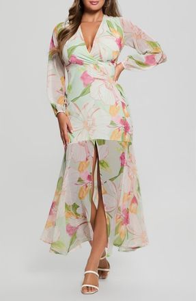 Guess Talia Tropical Floral Long Sleeve Dress in Petals In Paradise Print at Nordstrom, Size 2
