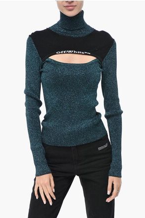 Off-white Lurex Turtleneck Sweater with Cut-out size 40