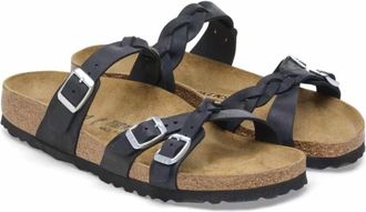 Birkenstock Womens Franca Oiled Leather Braided Sandals In Black