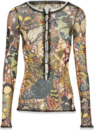 Jean Paul Gaultier Papillon Jaune top met kant - Beige