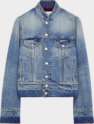 Alexander McQueen Men & apos;s Band-Collar Denim Jacket
