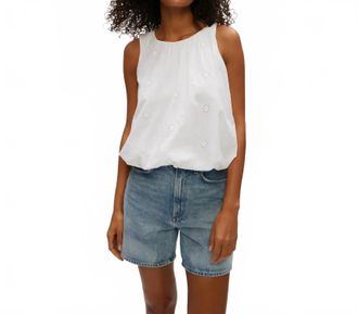 Michael Stars Hazel Eyelet Bubble Sleeveless Top In White