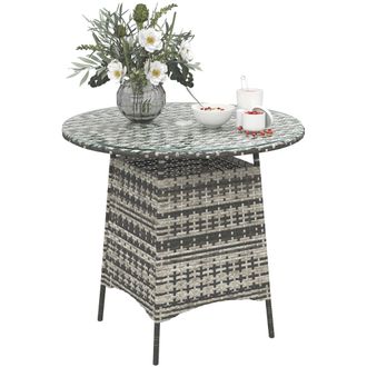 OUTSUNNY Patio Furniture Rattan Garden Table with Umbrella Hole - Grey | TJ Hughes