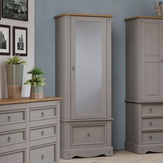 Core 10 Corona Armoire With Mirrored Door & Drawer - H187.7cm x W66cm x D55.5cm in Grey