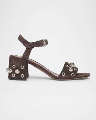 Valentino Garavani Nellcote VLogo Stud Leather Ankle-Strap Sandals