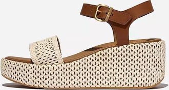 FitFlop Womens Platforms Woven Wedge Ankle-Strap Sandals In Deep Tan/ivory