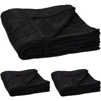 Relaxdays Relaxdays Set of 3 Extra-Large Fleece Blankets, Wash at 30°C, Sofa Throw, Soft & Cosy, 200 x 220 cm, Polyester, Black