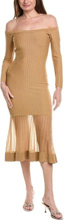 Milly Rudy Off The Shoulder Sheer Knit Midi Dress