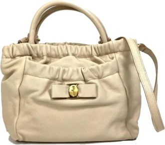 Ferragamo Tweedehands leren handtassen - Dames - Vintage Handtas - Beige - ONE Size - Leer - Vintage