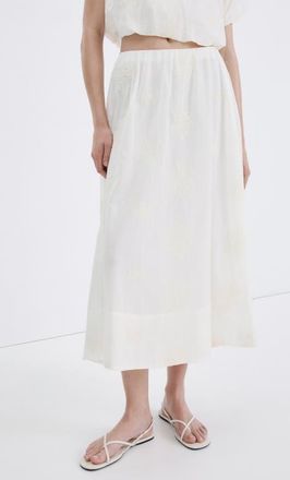 Mango Embroidered Cotton Maxi Skirt in Ecru at Nordstrom, Size 10