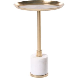 Beliani Mesa Auxiliar Redonda De Estilo Moderno Con Tablero De Metal Y Base De M&aacute;rmol Dorado/blanco &Oslash; 36 Cm Camelo