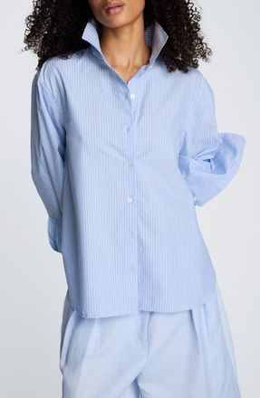Kenneth Cole Pinstripe Button-Up Boyfriend Shirt in Blue Dawn Multi at Nordstrom, Size X-Small