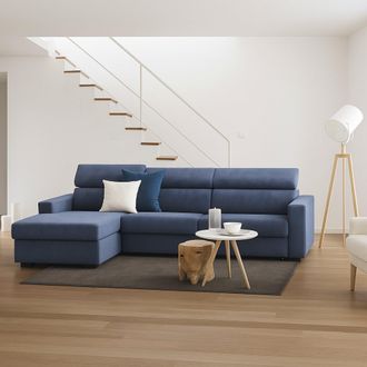 Dmora Sofa Cama Daasho, Sof&aacute; De Esquina, 100% Made In Italy, Sof&aacute; Con Apertura Giratoria, Con Contenedor Izquierdo Pen&iacute;nsula, Con Reposabrazos Est&aacute;ndar, Cm 