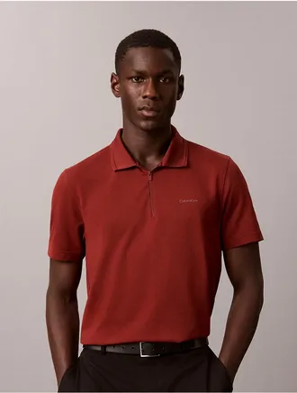 Calvin Klein Mens Tech Pique Zip Polo Shirt - Red - 2XL