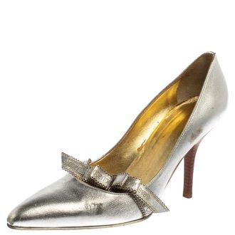 Roberto Cavalli Silver Leather Slip On Pointed Toe Pumps
