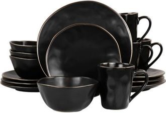 Elama Modern 16 Piece Stoneware Dinnerware Set in Black at Nordstrom