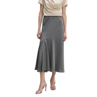 Sandro Ferrone Rokken, Dames, Grijs, M, Satijn, Satijnen Uitlopende Midirok