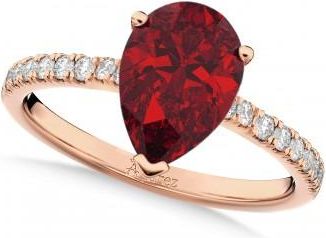 Allurez Pear Cut Ruby & Diamond Engagement Ring 14K Rose Gold 2.71ct