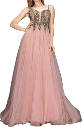 Terani Couture Beaded Tulle Gown In Blush