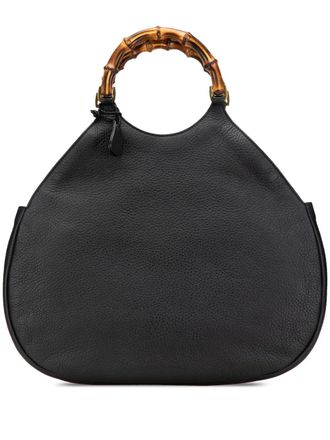 Gucci Borsa passepartout in pelle di vitello zigrinata e bamb&ugrave; 2000-2015 - Nero