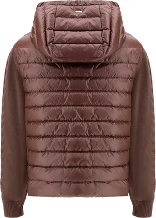 Herno Womens Down Jacket With Wool Sleeves Fondente Polyester Coat