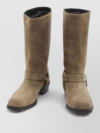 Golden Goose biker leather boots buckle strap square toe