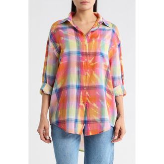 Desigual Oversize Plaid Button-Up Shirt in Orange at Nordstrom Rack, Size Medium