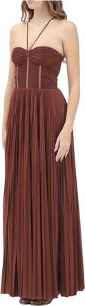 Pinko Gowns, female, Brown, Size: L Cicogna Pleated Long Dress